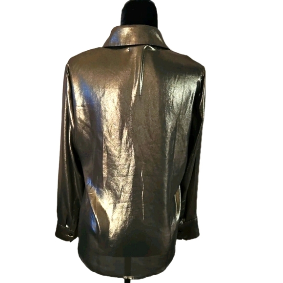 Reformation Womens Gold Metalic Nolan Long Sleeve Button Blouse S - Picture 6 of 16